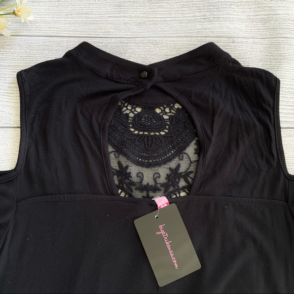 Cold Shoulder Lace Front High Neck Black Dress - Picture 6 of 11